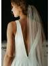 V Neck Ivory Crepe Deep V Back Wedding Dress